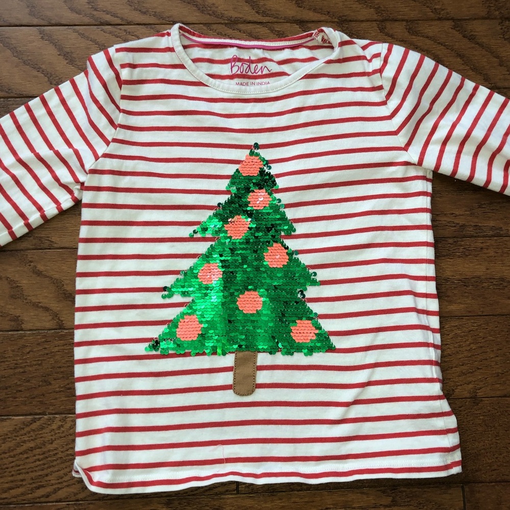 Boden Christmas tree flip sequin shirt